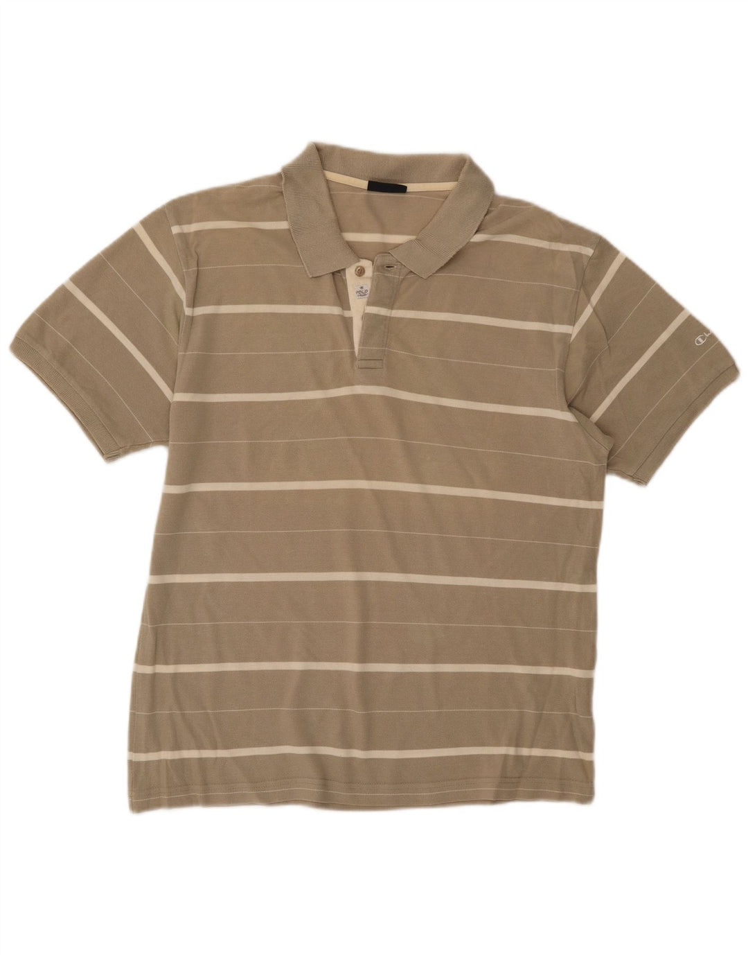 Champion Mens Polo Shirt Medium Beige Striped Cotton