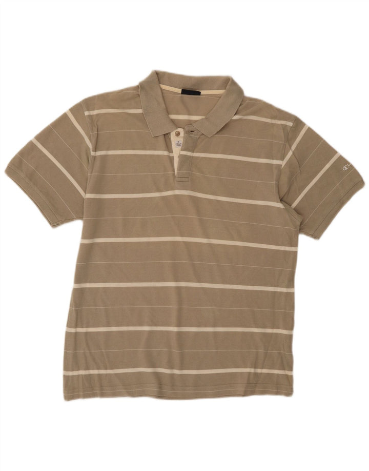 Champion Mens Polo Shirt Medium Beige Striped Cotton