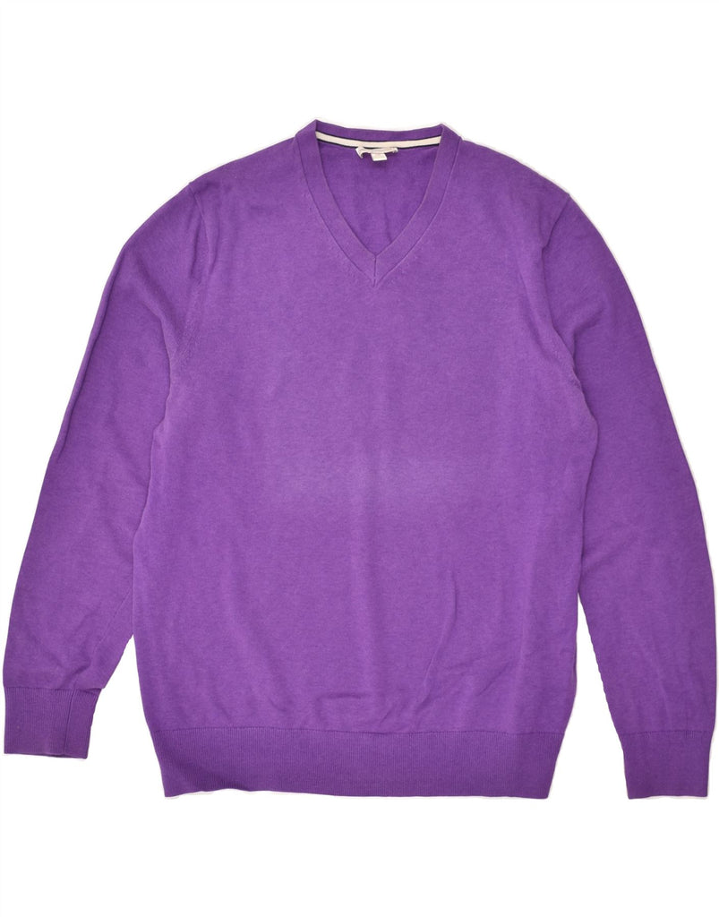 GAP Mens V-Neck Jumper Sweater Large Purple Cotton | Vintage Gap | Thrift | Second-Hand Gap | Used Clothing | Messina Hembry 