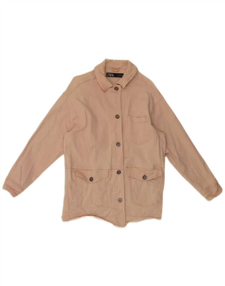 Zara Womens Oversized Denim Jacket UK 6 XS Pink Cotton