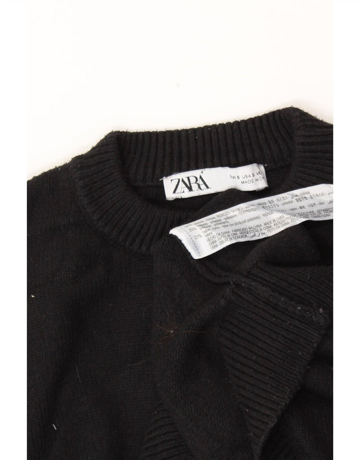 ZARA Womens Crop Crew Neck Jumper Sweater UK 10 Small Black Viscose