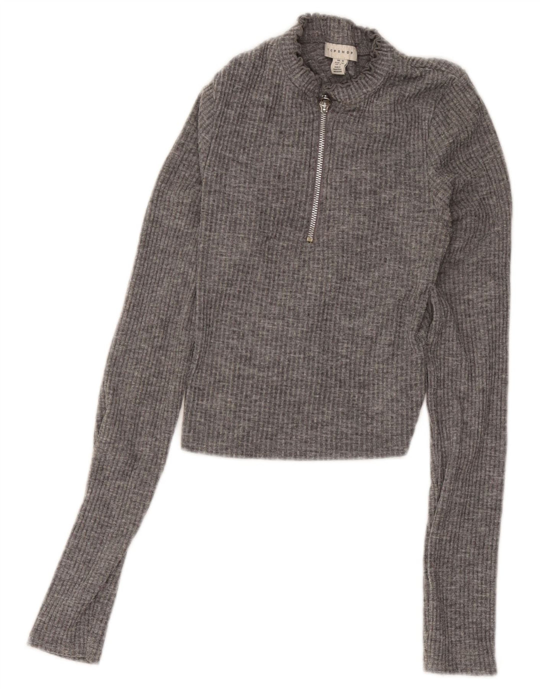 Topshop Womens Zip Neck Crop Top UK 10 Small  Grey Flecked Polyester
