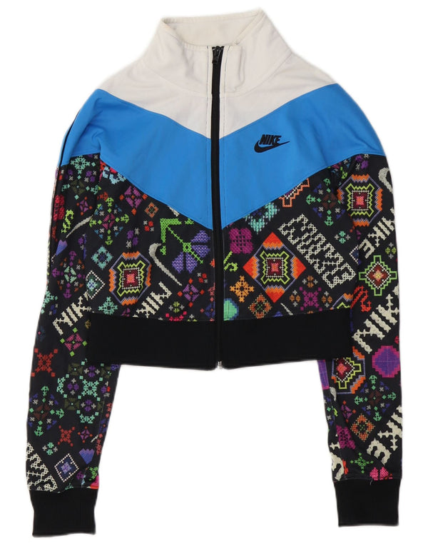 NIKE Womens Crop Tracksuit Top Jacket UK 6 XS Multicoloured Geometric