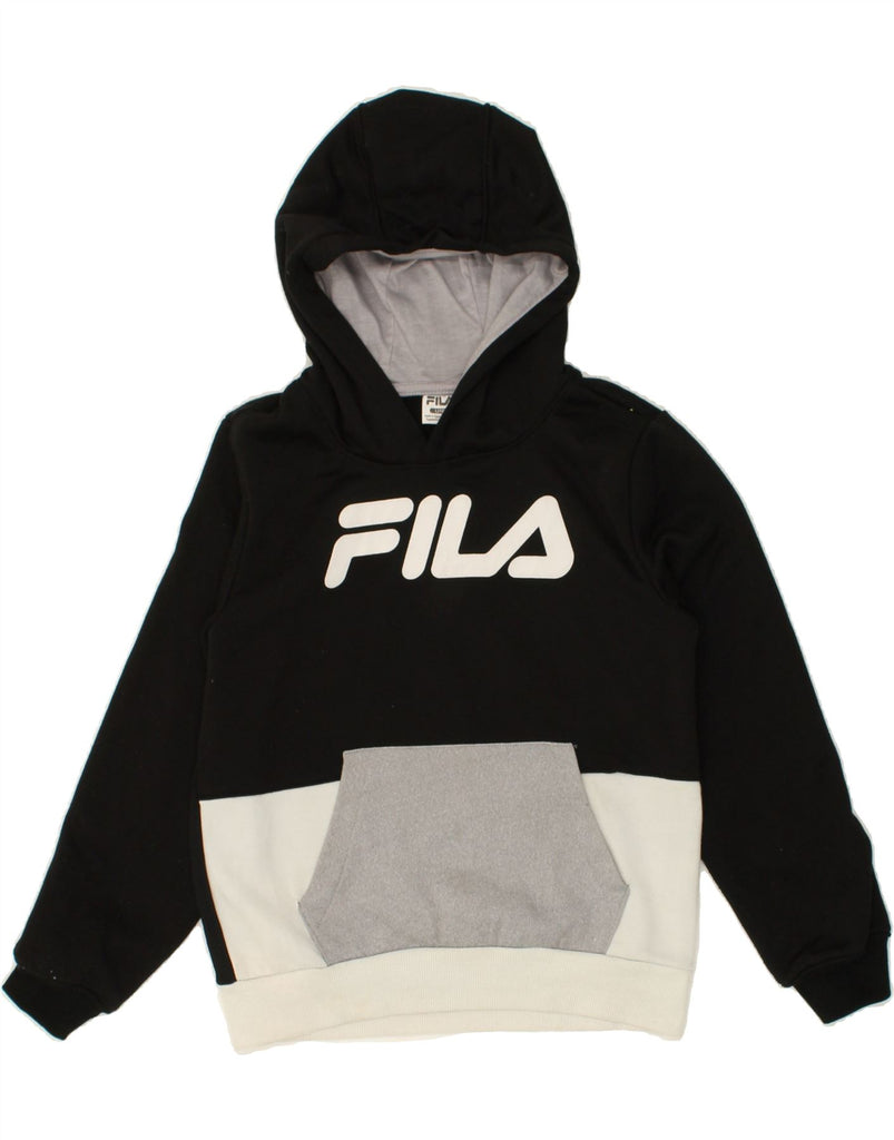 FILA Girls Graphic Hoodie Jumper 11-12 Years Large Black Colourblock | Vintage Fila | Thrift | Second-Hand Fila | Used Clothing | Messina Hembry 