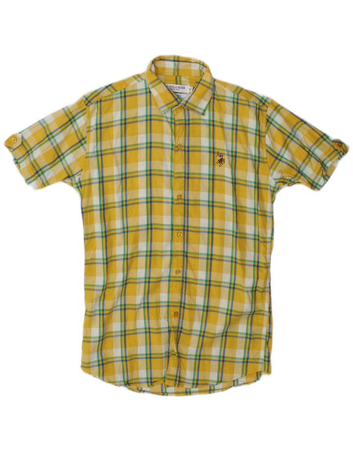 U.S. Polo Assn. Mens Short Sleeve Shirt Medium Yellow Check Cotton