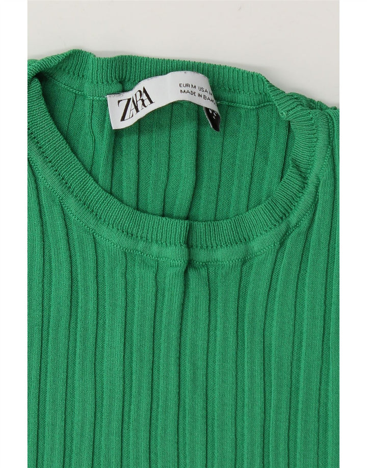 Zara Womens Crop T-Shirt Top UK 12 Medium Green