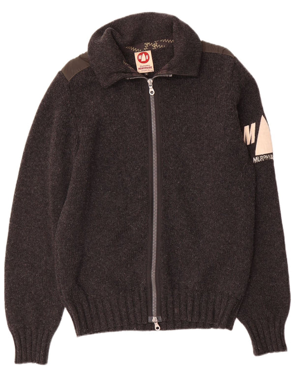 Murphy & Nye Mens Sailmakers Graphic Cardigan Sweater Large Grey Wool