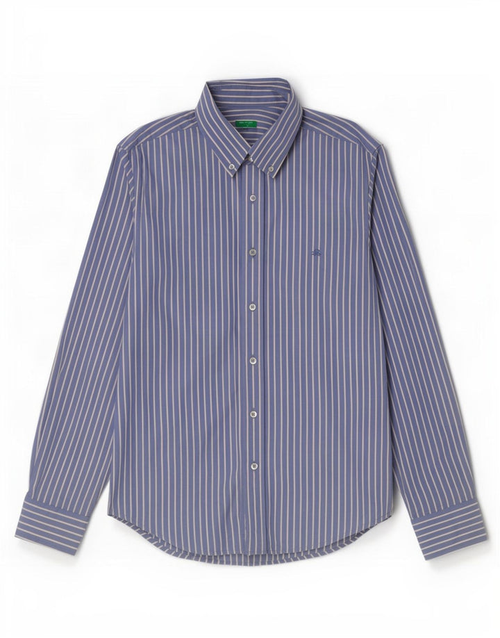 Benetton Mens Shirt Medium Blue Pinstripe Cotton