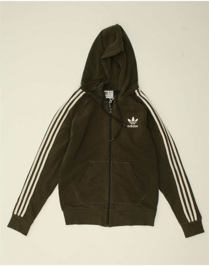 ADIDAS Womens Graphic Zip Hoodie Sweater UK 10 Small Khaki Cotton | Vintage Adidas | Thrift | Second-Hand Adidas | Used Clothing | Messina Hembry 