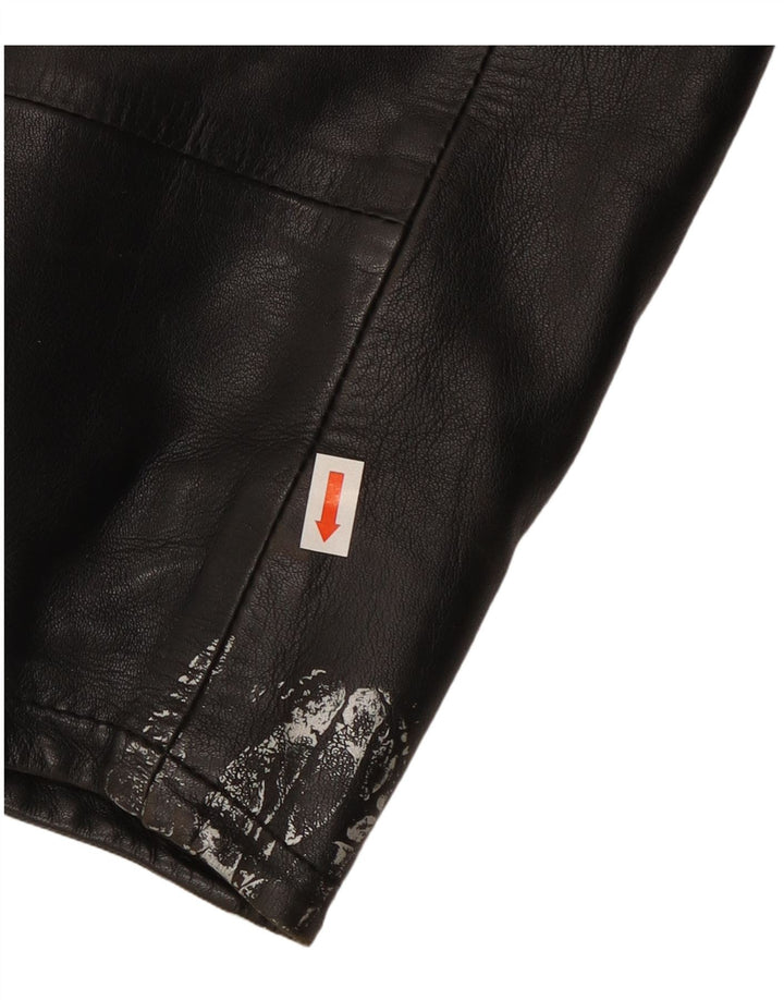 Conbipel Mens 4 Button Leather Blazer Jacket IT 48 Medium Black Leather