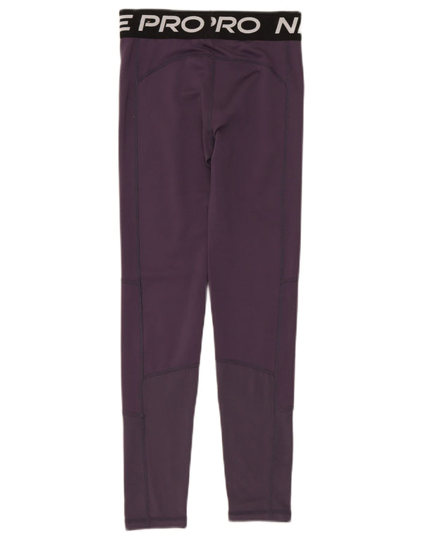 Nike Girls Dri Fit Graphic Leggings 12-13 Years Large Purple Colourblock