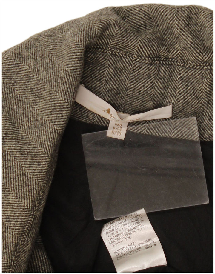 Aquascutum Womens Overcoat UK 8 Small Grey Herringbone Lambswool