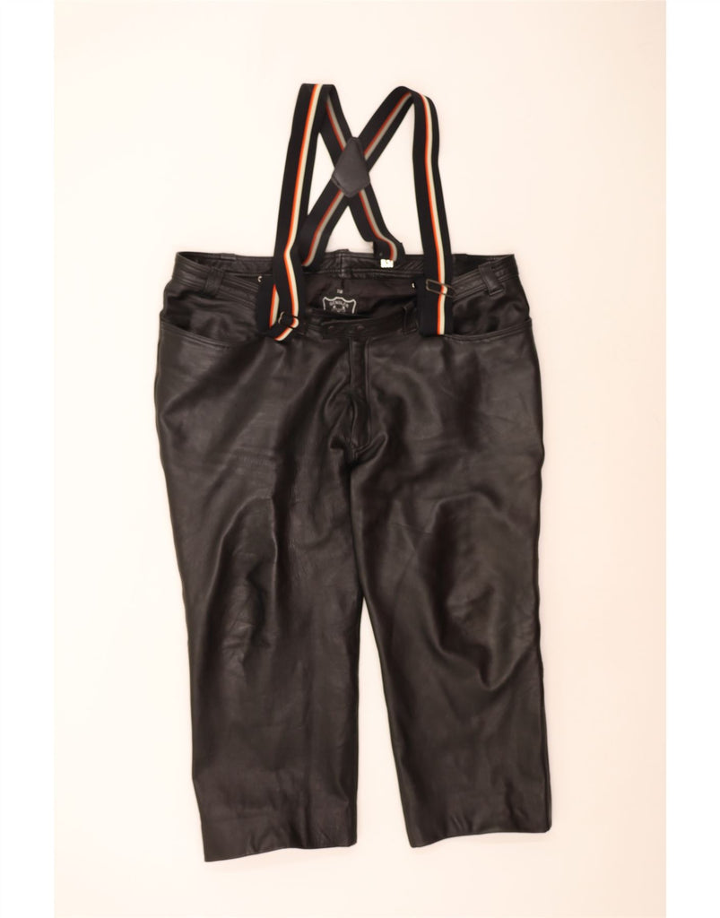 VINTAGE Mens Leather Dungarees Cropped Trousers W48 L26 Black Leather Vintage Vintage and Second-Hand Vintage from Messina Hembry 
