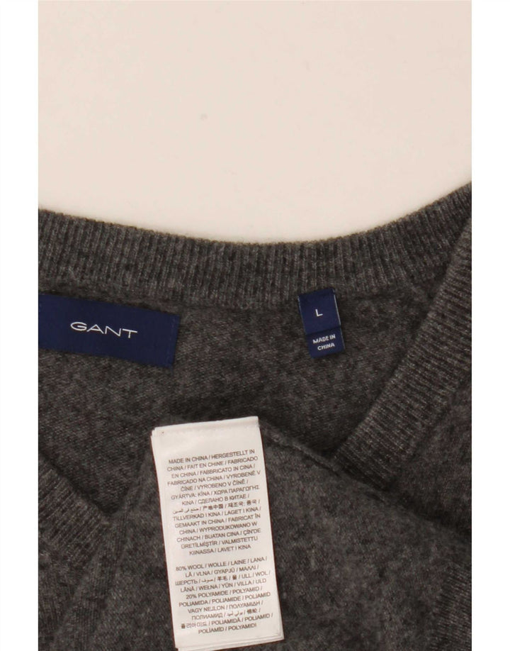 Gant Womens V-Neck Jumper Sweater UK 16 Large Grey Wool