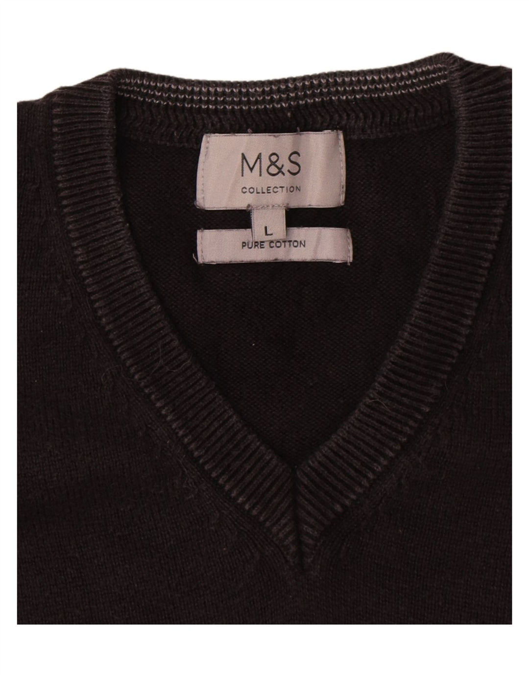 Marks & Spencer Mens V-Neck Jumper Sweater Large Black Cotton