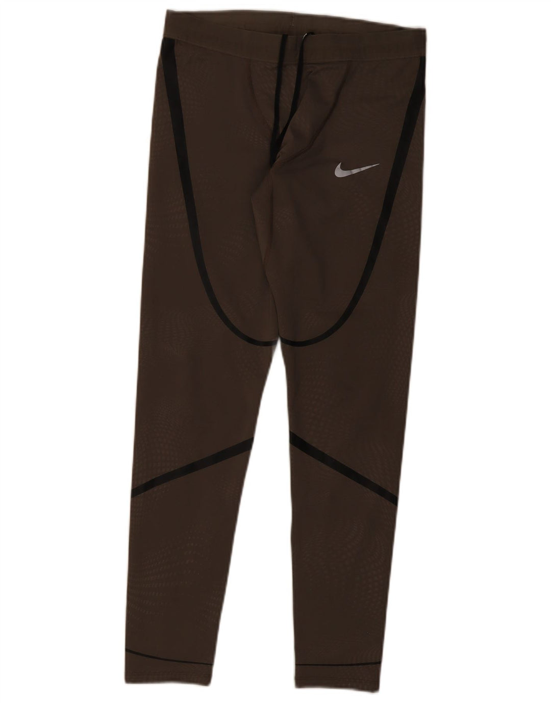 Nike Womens Dri Fit Leggings UK 12 Medium Brown Striped Polyester