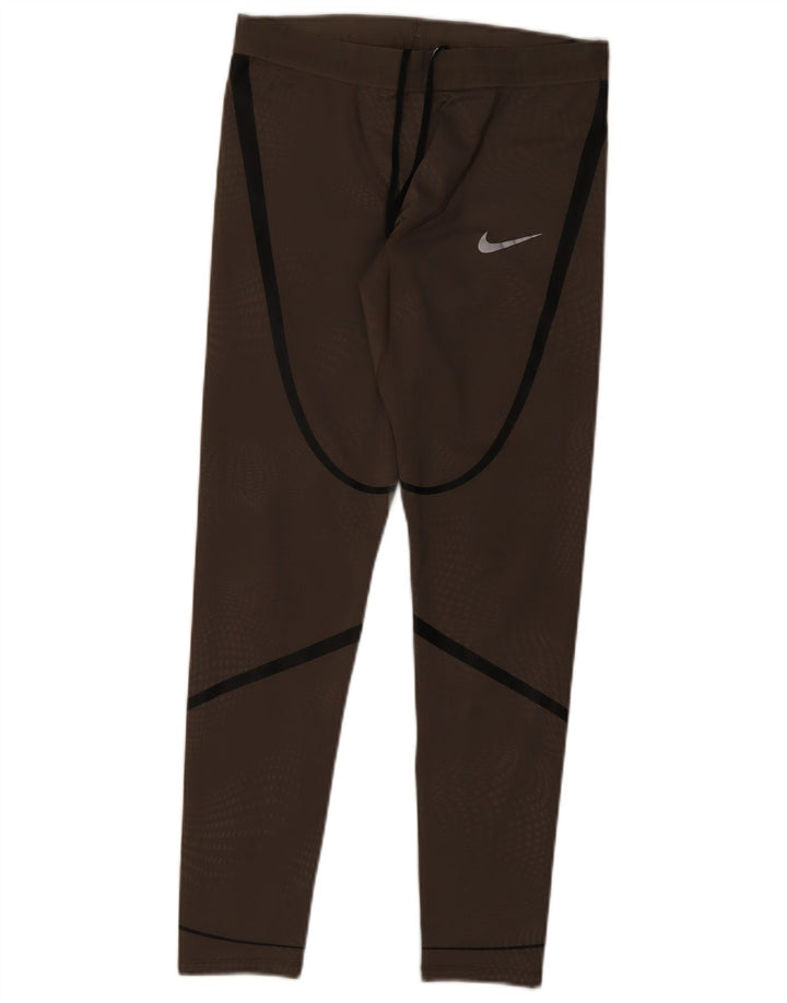 Nike Womens Dri Fit Leggings UK 12 Medium Brown Striped Polyester