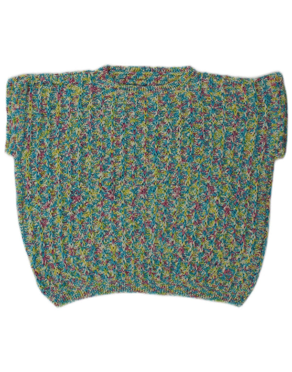 Vintage Womens Crop Boat Neck Jumper Sweater UK 16 Large Green Flecked