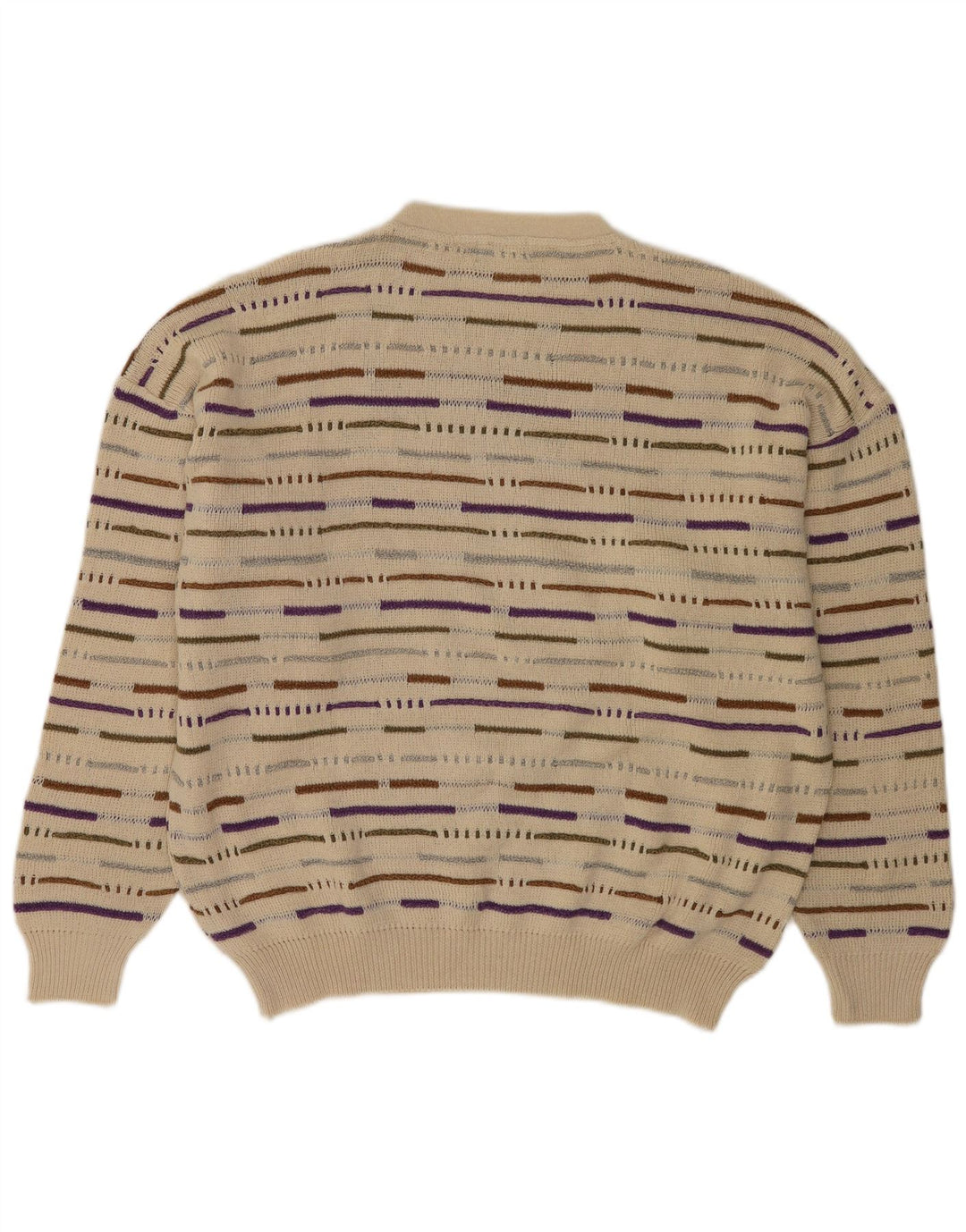 Vintage Mens Crew Neck Jumper Sweater XL Beige Striped