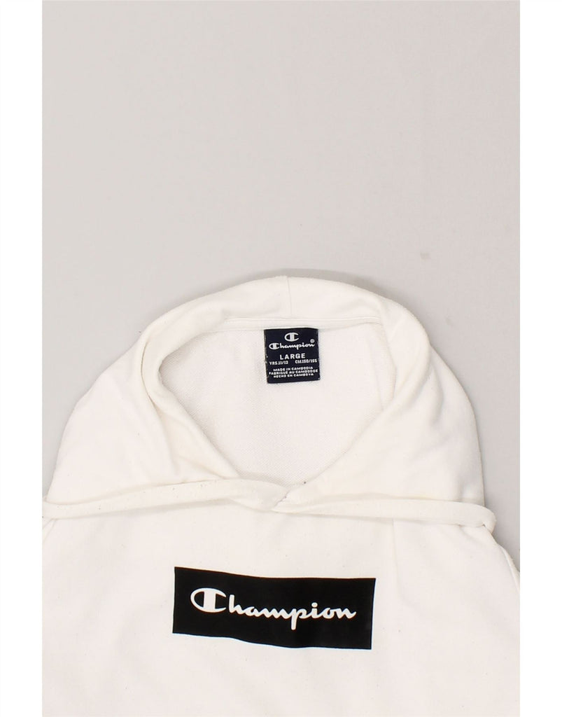 CHAMPION Boys Graphic Hoodie Jumper 11-12 Years Large White Cotton | Vintage Champion | Thrift | Second-Hand Champion | Used Clothing | Messina Hembry 