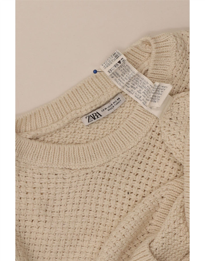 ZARA Mens Crew Neck Jumper Sweater Medium Beige Polyester