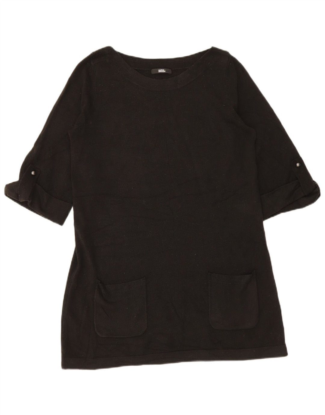 Marks & Spencer Womens 1/2 Sleeve Boat Neck Jumper Sweater UK 12 Medium Bla