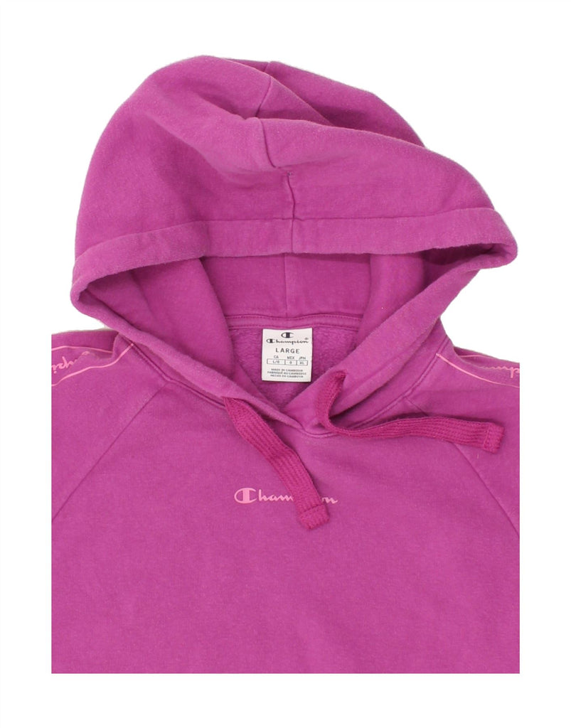 CHAMPION Womens Graphic Hoodie Jumper UK 16 Large Pink Cotton Vintage Champion and Second-Hand Champion from Messina Hembry 