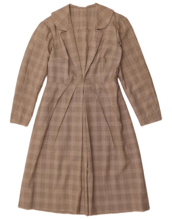 Vintage Womens Long Sleeve A-Line Dress UK 12 Medium Grey Check