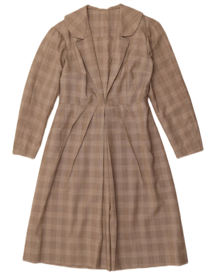 Vintage Womens Long Sleeve A-Line Dress UK 12 Medium Grey Check