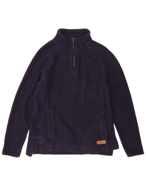 Weird Fish Womens Zip Neck Sweatshirt Jumper UK 12 Medium Navy Blue Cotton