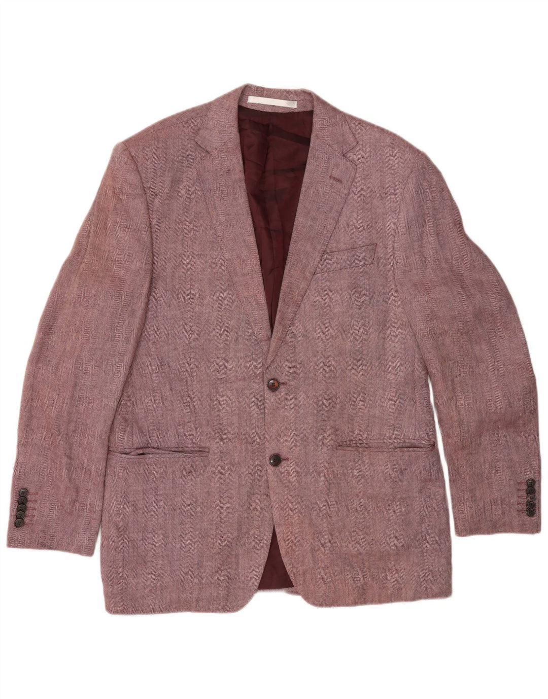 Marks & Spencer Mens 2 Button Blazer Jacket UK 40 Medium Pink Herringbone
