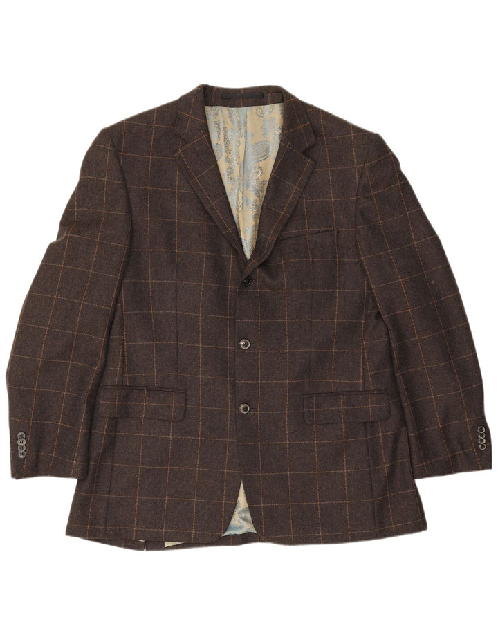 Vintage Mens 3 Button Blazer Jacket IT 54 2XL Brown Check Cashmere
