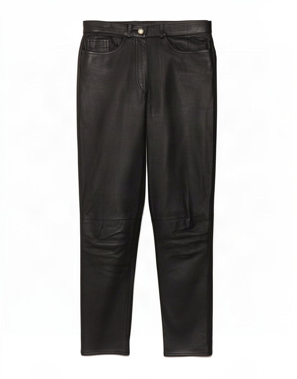 Vintage Womens Tapered Leather Trousers EU 36 Small W26 L29 Black