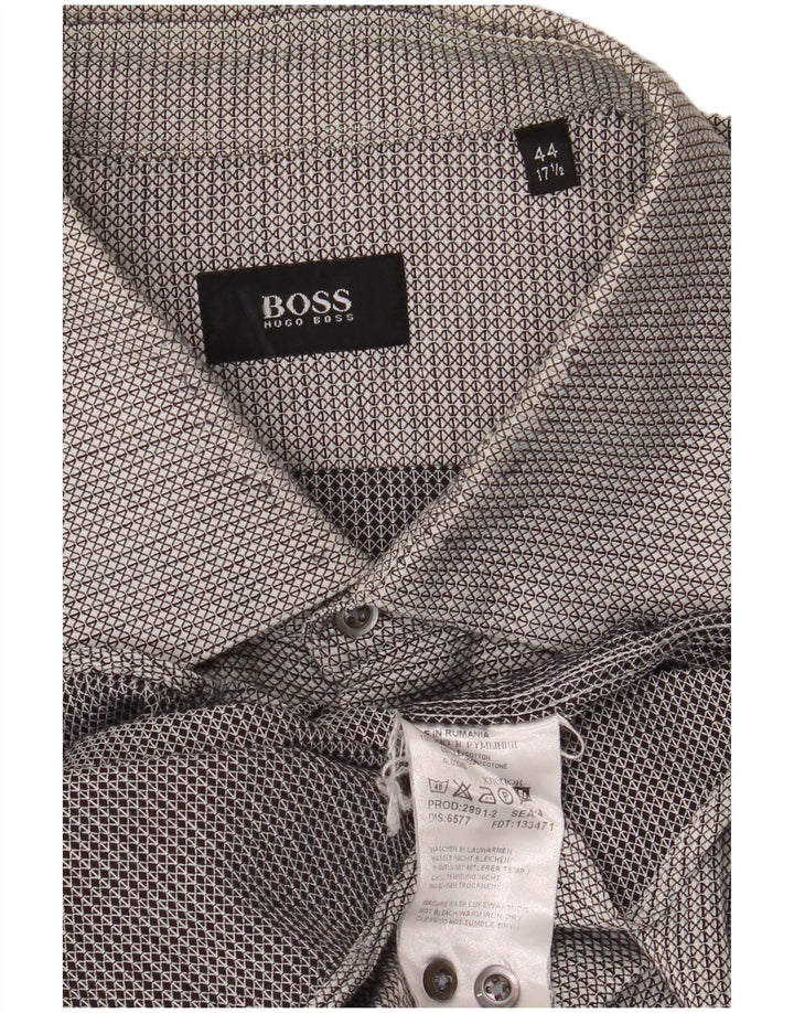 HUGO BOSS Mens Flannel Shirt Size 17 1/2 44 XL Grey Geometric Cotton