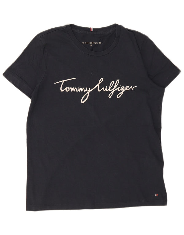 Tommy Hilfiger Womens Graphic T-Shirt Top UK 6 XS Navy Blue Cotton