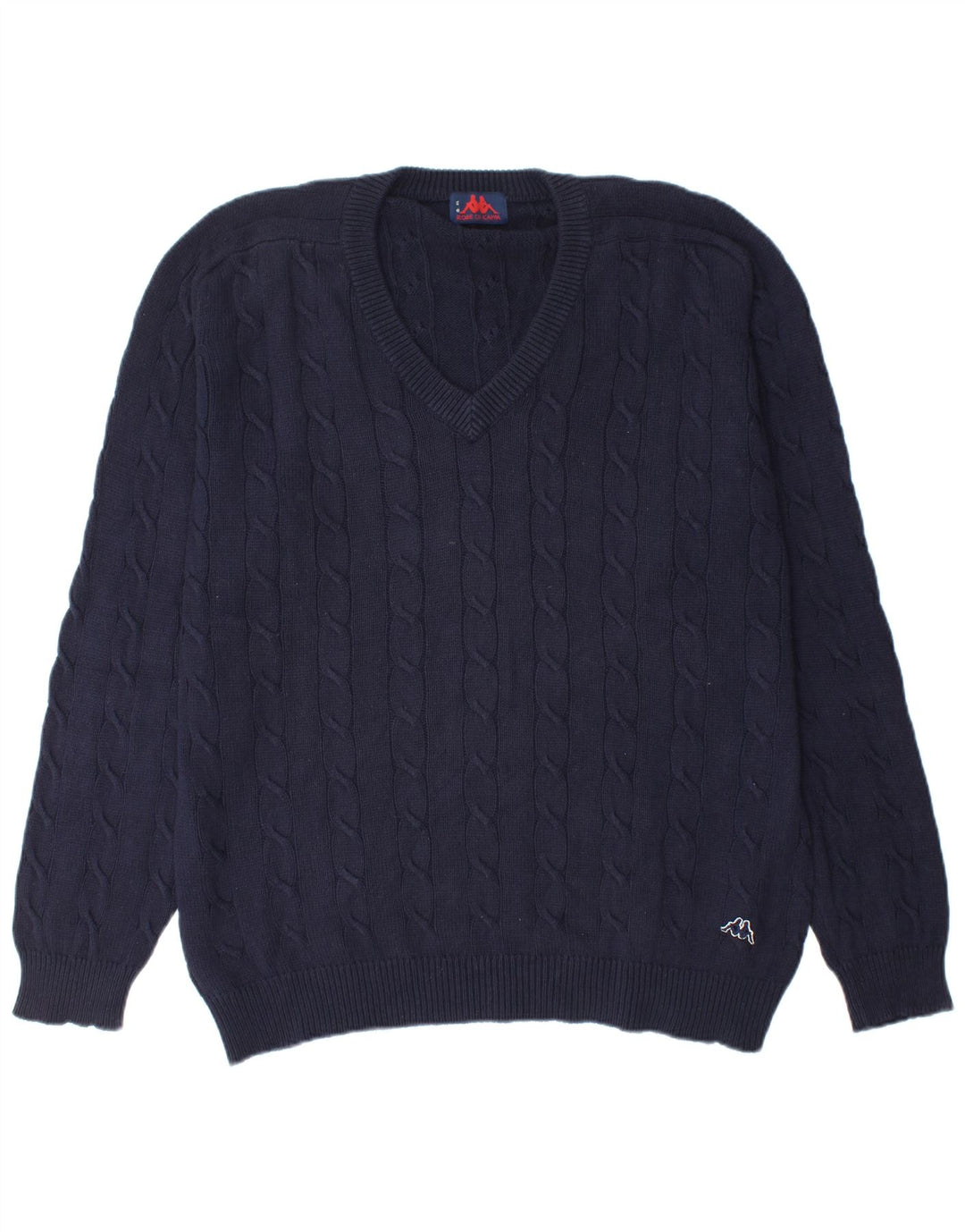 KAPPA Mens V-Neck Jumper Sweater XL Navy Blue Cotton