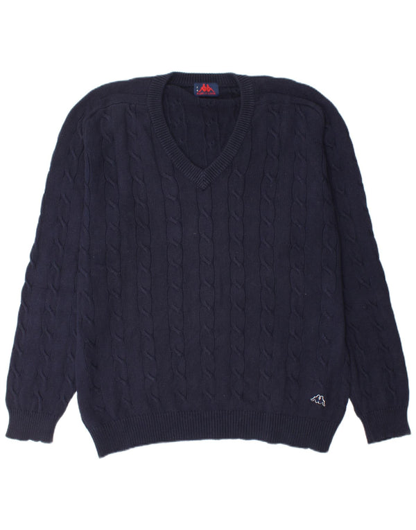 KAPPA Mens V-Neck Jumper Sweater XL Navy Blue Cotton