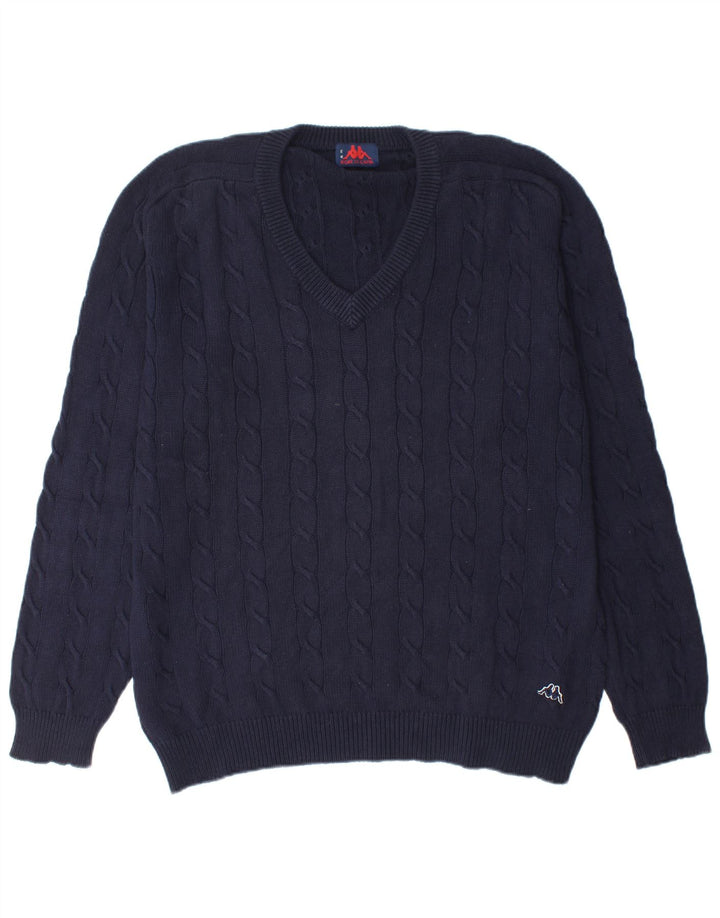 KAPPA Mens V-Neck Jumper Sweater XL Navy Blue Cotton