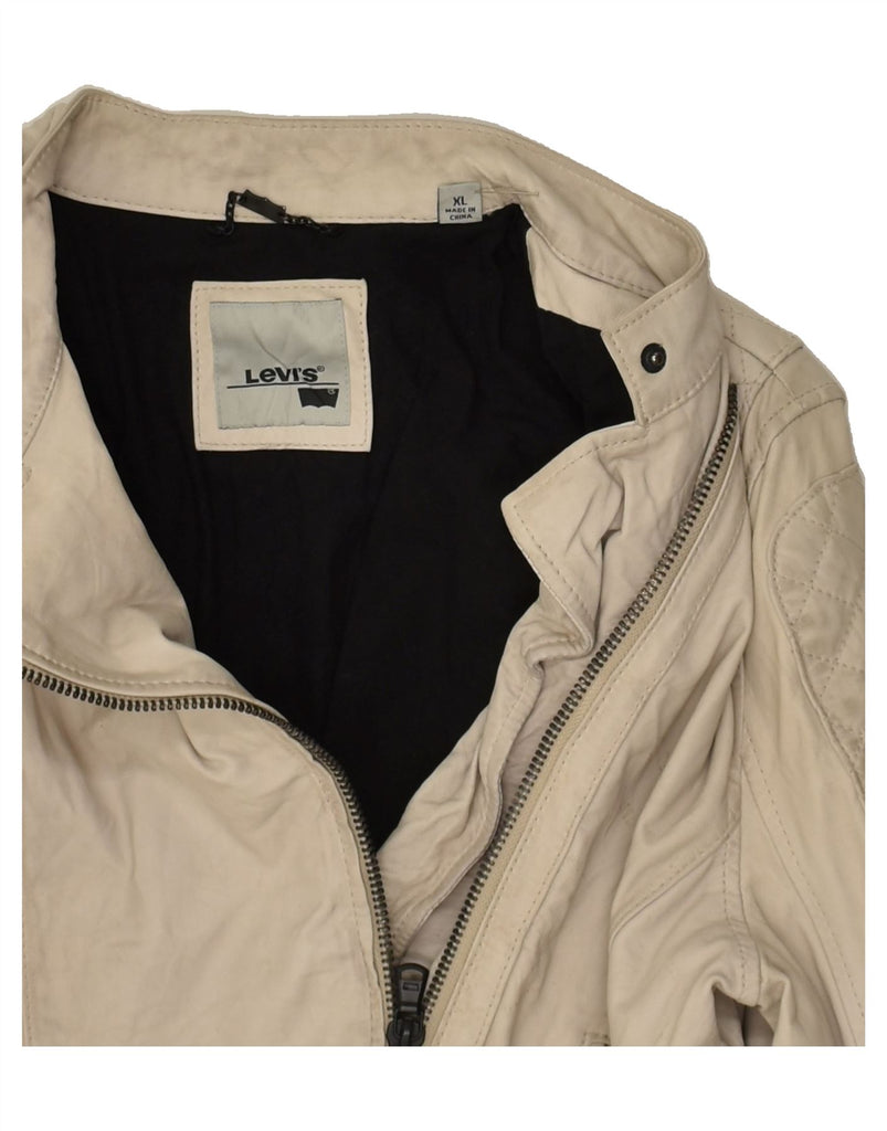 LEVI'S Womens Leather Jacket UK 18 XL Beige Leather | Vintage Levi's | Thrift | Second-Hand Levi's | Used Clothing | Messina Hembry 