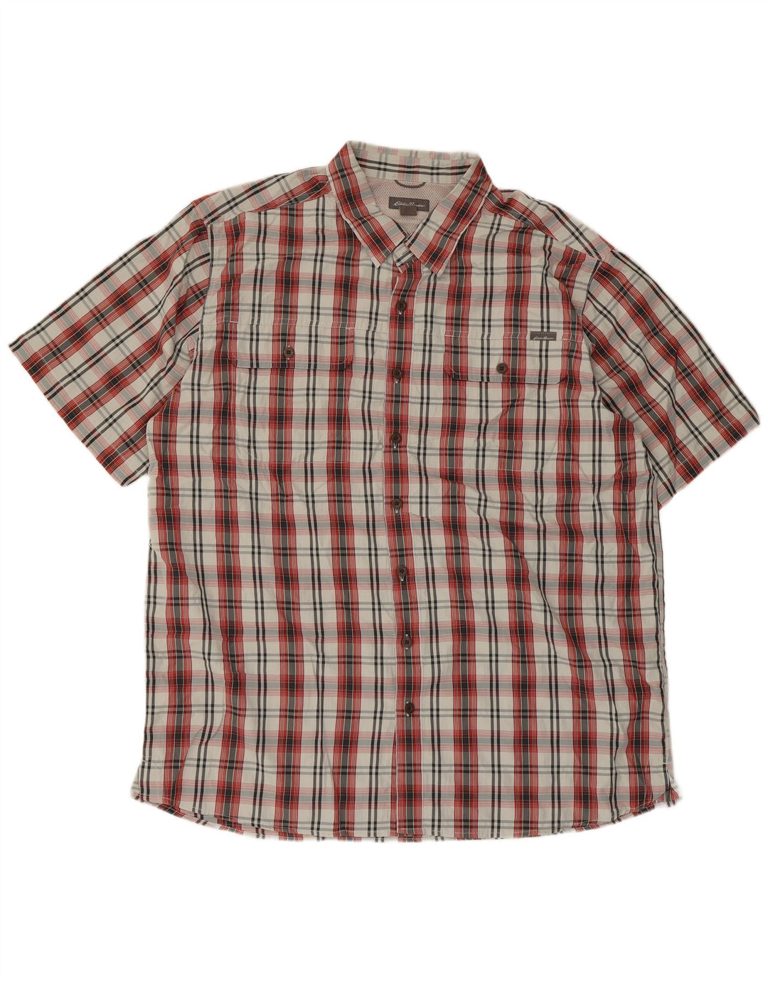Eddie Bauer Mens Short Sleeve Shirt XL Red Check Polyester