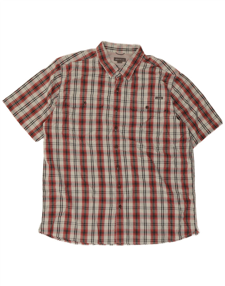 Eddie Bauer Mens Short Sleeve Shirt XL Red Check Polyester