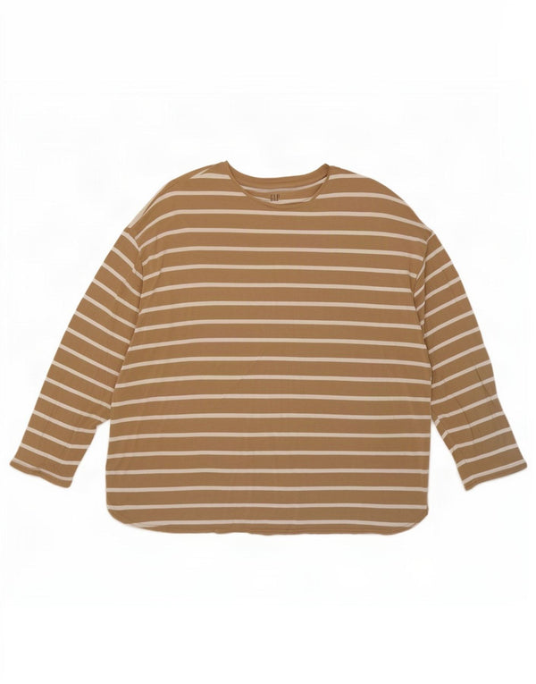 Gap Womens Oversized Top Long Sleeve UK 20 2XL Beige Striped Rayon