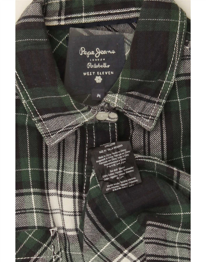 PEPE Jeans Womens Flannel Shirt UK 14 Medium Green Check Cotton