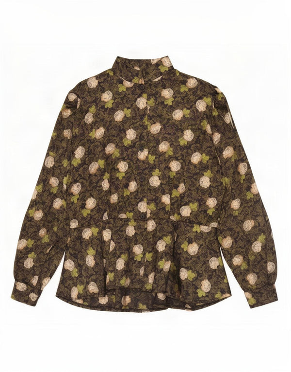Vintage Womens Shirt Blouse UK 14 Medium Khaki Floral