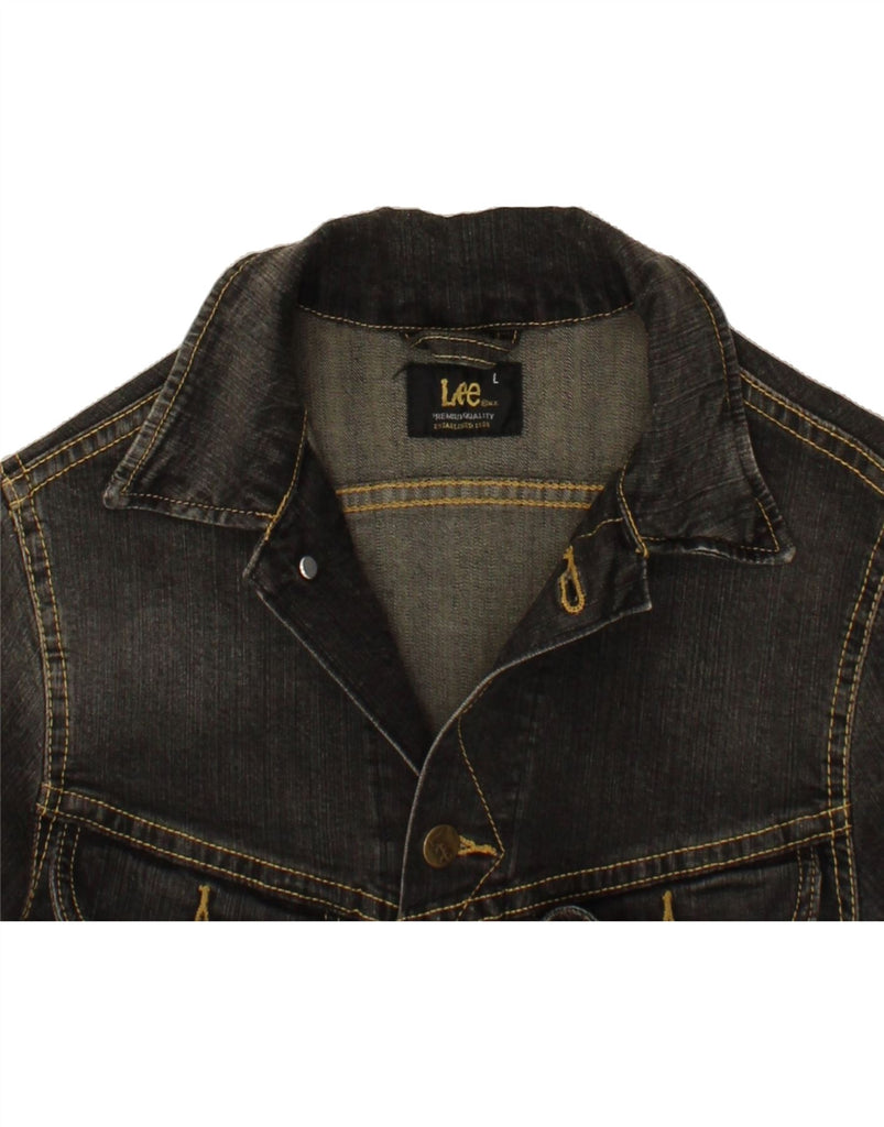 LEE Womens Crop Denim Jacket UK 14 Large Grey Cotton Vintage Lee and Second-Hand Lee from Messina Hembry 
