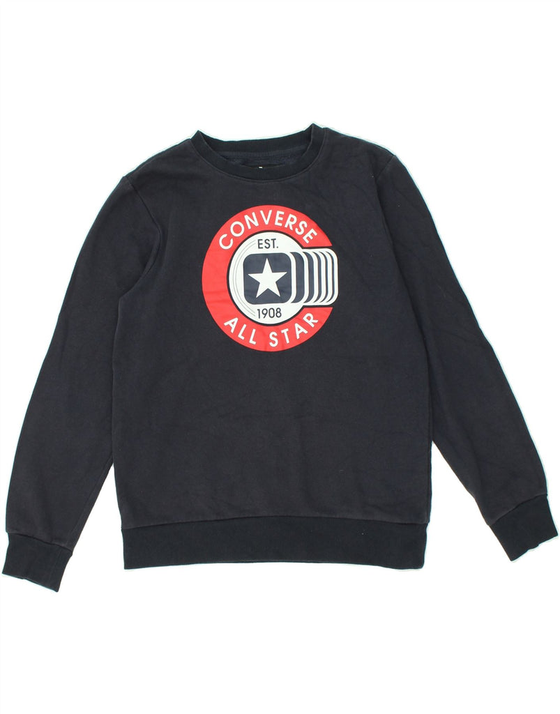 CONVERSE Boys Graphic Sweatshirt Jumper 13-14 Years XL Black Cotton | Vintage Converse | Thrift | Second-Hand Converse | Used Clothing | Messina Hembry 