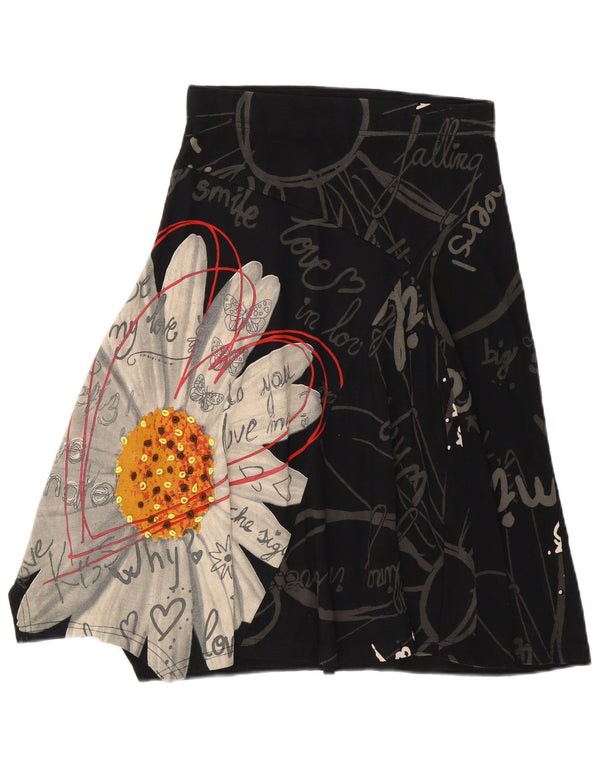 Desigual Womens Graphic A-Line Skirt Small W26  Black Floral