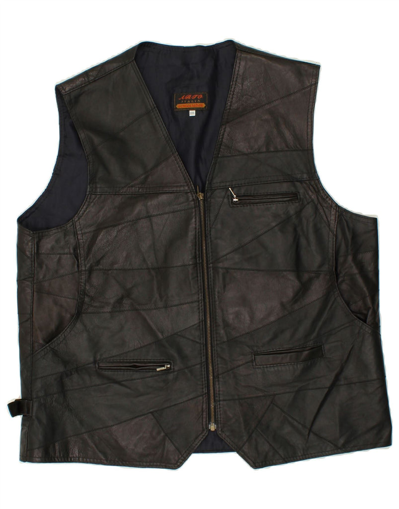 VINTAGE Mens Leather Gilet UK 46 3XL Black Patchwork Leather Vintage Vintage and Second-Hand Vintage from Messina Hembry 