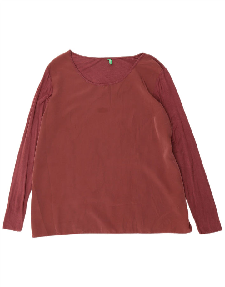 Benetton Womens Top Long Sleeve UK 16 Large Maroon Viscose