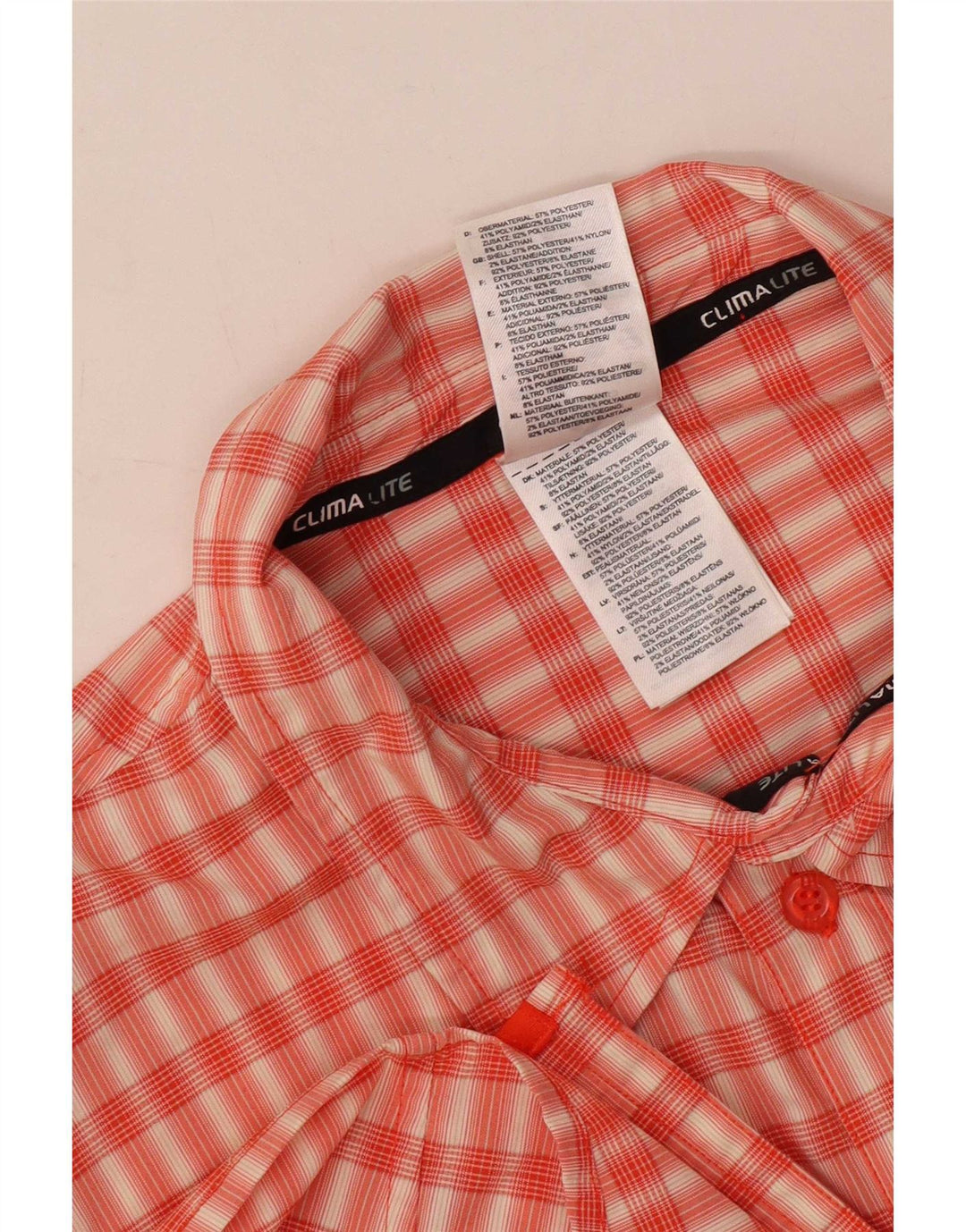 Adidas Mens Climalite Short Sleeve Shirt Large Orange Check Polyester